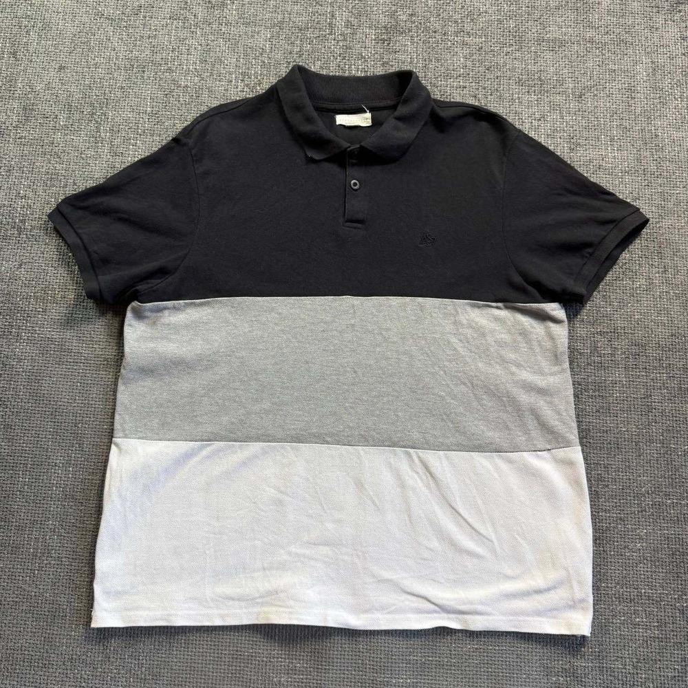 Aeropostale Colorblock Polo Shirt Mens XL Black Grey White Pique Short Sleeve